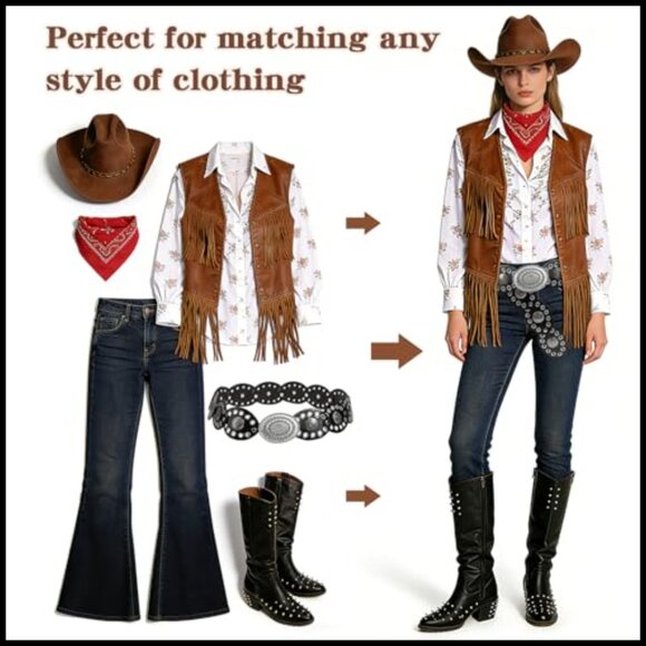 Leather Western Belt Vintage Concho Boho Chic Adjustable Chain Casual